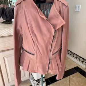 BCBG dusky pink leather peplum jacket